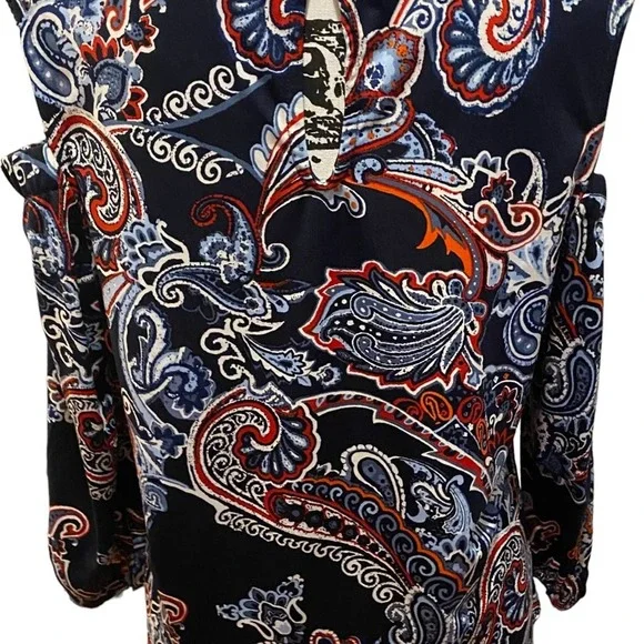 New Directions Size Large Cold Shoulder Comfortable Blue Dress Top - Picture 4 of 6